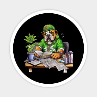 Accountant English Bulldog t-shirt design, a bulldog wearing a green visor and holding a checkbook Magnet